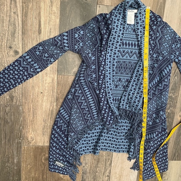 Disney parks blue Mickey Mouse silhouette fringe waterfall cardigan sweater - Picture 7 of 8
